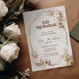 convite elegante Eid Mubarak Floral Bege Muçulmano