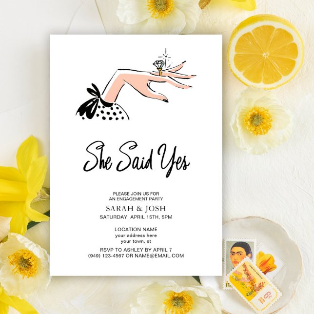 Convite Elegante Ela Disse Sim Noivado De Script De Caligr (Criador carregado)