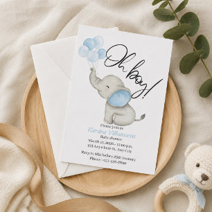 Convite Elegante Elefante Bebê em Aquarela "Oh Menino!"