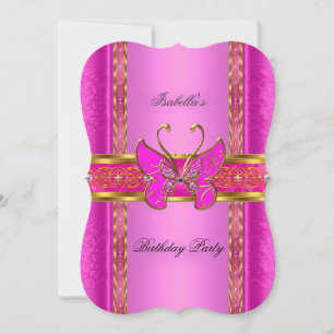 Convite Elegante Elite Borboleta Dourada Rosa Vibrante Fes