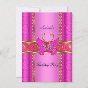 Convite Elegante Elite Borboleta Dourada Rosa Vibrante Fes