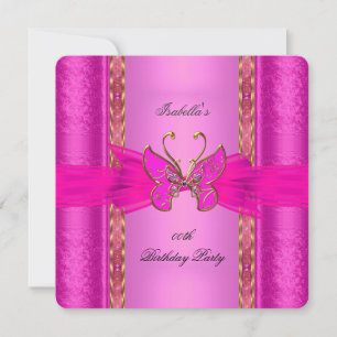 Convite Elegante Elite Borboleta Dourada Rosa Vibrante Fes