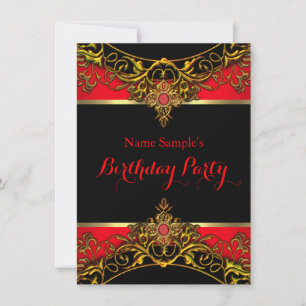 Convite Elegante Elite Regal Vermelho Dourado Aniversário 