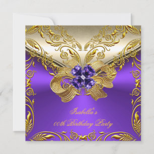 Convite Elegante Elite Roxo Floral Dourado Aniversário Fes