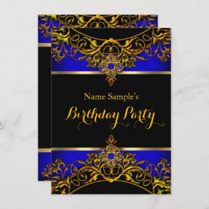 Convite Elegante Elite Royal Blue Dourado Birday