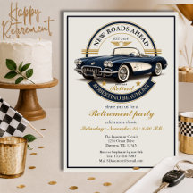 Elegante Emblema Vintage Azul Festa de Aposentador
