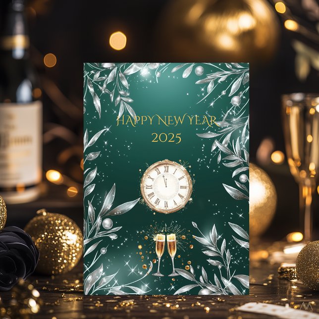 Convite Elegante Emerald e Silver no Ano Novo (Criador carregado)