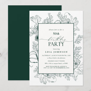 Convite Elegante Emerald Green 50th Birthday Floral