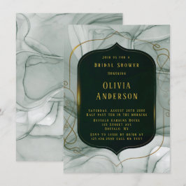 Convite Elegante Emerald Green Dourado Frame Chá de panela