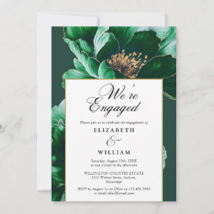 Convite Elegante Emerald Green Floral Festa de noivado