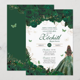 Convite Elegante Emerald Green Rosa Butterfly Quinceañera