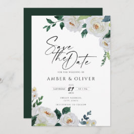 Convite Elegante Emerald Ivory White Floral Salvar Data