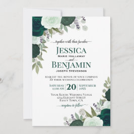 Convite Elegante Emerald & Sage Green Rosas Boho Wedding
