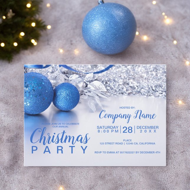 Convite Elegante empresa de gelo de bola azul de Natal (Elegant Christmas blue ball ice business corporate Invitation)