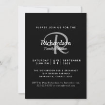 Elegante Encontro de Família Monograma Preto Branc