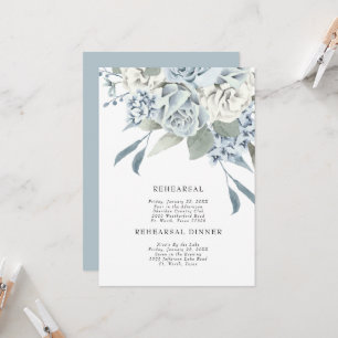 Convite Elegante Ensaio de Casamento Floral Azul Poeirento