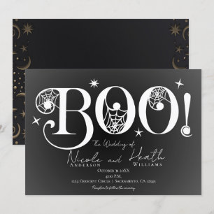 Convite Elegante Escuro BOO Preto Branco Casamento de Hall