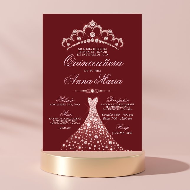 Convite Elegante Espanhol Quinceañera Mis Quince Burgundy (Criador carregado)