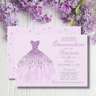 Convite Elegante Espanhol Quinceañera Mis Quince Purple