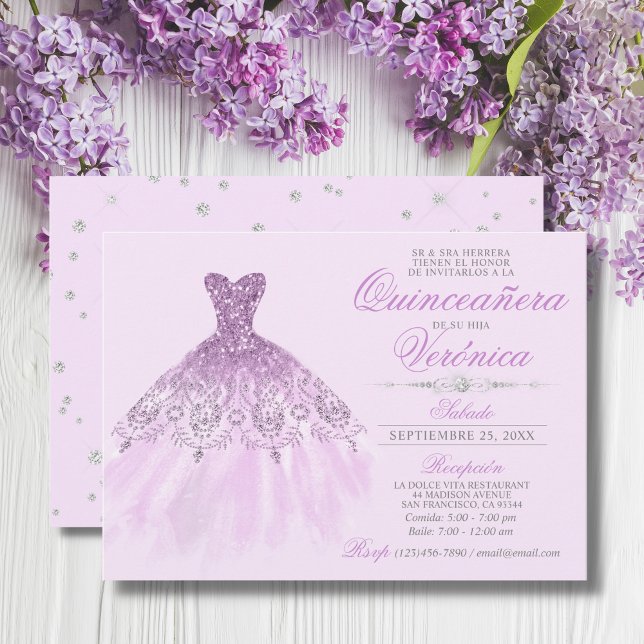 Convite Elegante Espanhol Quinceañera Mis Quince Purple (Criador carregado)
