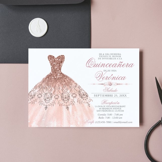 Convite Elegante espanhola Quinceañera Mis Quince Rosa Ros (Criador carregado)