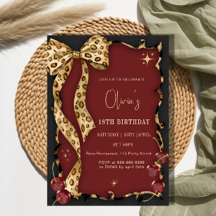 Convite Elegante Estampa de Leopardo Cereja Selvagem Glam