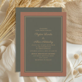 Convite Elegante Estilo Ferrugem Musgo Verde Casamento de