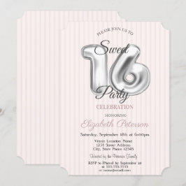 Convite Elegante Estiloso Rosa Listrado Sweet 16