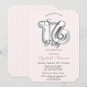 Convite Elegante Estiloso Rosa Listrado Sweet 16