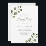 Convite Elegante eucalipto deixa aniversário de 30 anos<br><div class="desc">Folhagem russa de cor aquática eucalipto verde Feliz 330º convite de aniversário.</div>