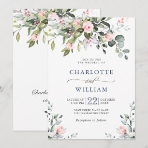 Convite Elegante Eucalyptus Blush Rosas Casamento Verde