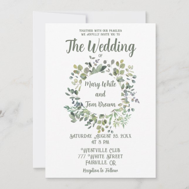 Convite Elegante Eucalyptus Boho Greenerescência Botânica (Frente)