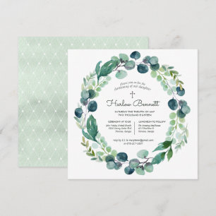 Convite Elegante Eucalyptus Christening