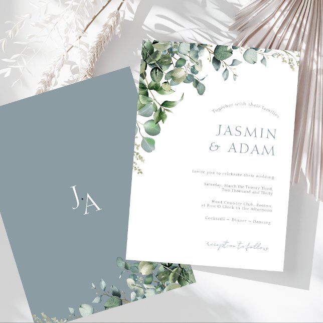 Convite Elegante Eucalyptus Deixa Casamento Foliar Verde (Elegant Eucalyptus Leaves Greenery Foliage Wedding Invitation)