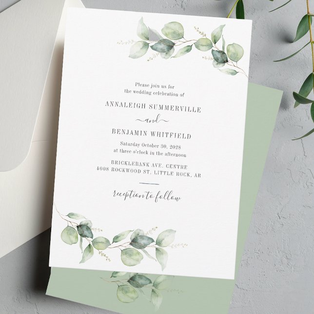 Convite Elegante Eucalyptus Deixa Casamento Russo Verde (Eucalyptus Greenery Watercolor Wedding Invitation)