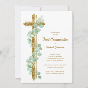 Convite Elegante Eucalyptus e Cross First Communes