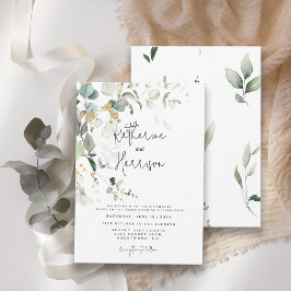 Convite Elegante Eucalyptus e Dourado Casamento Verde