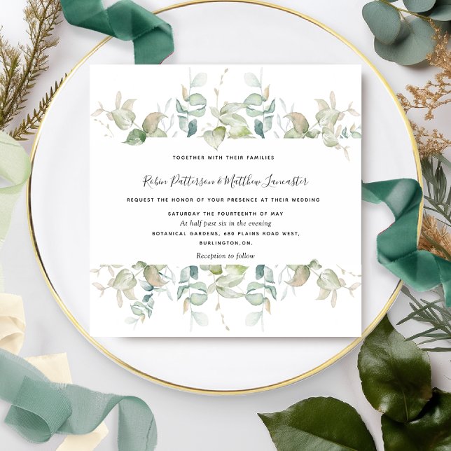 Convite Elegante Eucalyptus Greenery, Casamento Quadrado (Criador carregado)