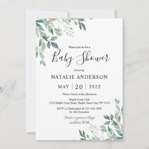 Convite Elegante Eucalyptus Greenery Chá de fraldas Russo