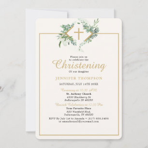 Convite Elegante Eucalyptus Greenery Dourado Christening