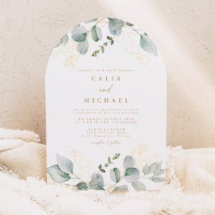 Convite Elegante Eucalyptus Greenery e Dourada Arca de Cas