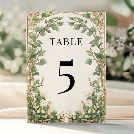 Convite Elegante Eucalyptus Greenery Número de Tabela Dour