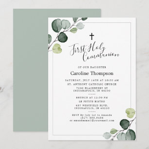 Convite Elegante Eucalyptus Greenery Primeira Santa Comunh