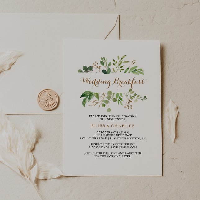 Convite Elegante Eucalyptus Leaf Greenery Casamento Breakf (Criador carregado)