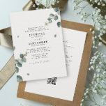 Convite Elegante Eucalyptus Wedding All in One RSVP Código<br><div class="desc">Uma nova tomada do nosso popular design de eucalipto, as folhas apontam para os nomes dos casais numa combinação de tipografia serif clássica com caligrafia. Esta design é excelente para um casamento rústico, outono, inverno, país ou ao ar livre. AJUDA A SALVAR TONELADAS DE DINHEIRO, ADICIONANDO DETALHES E CÓDIGO QR...</div>