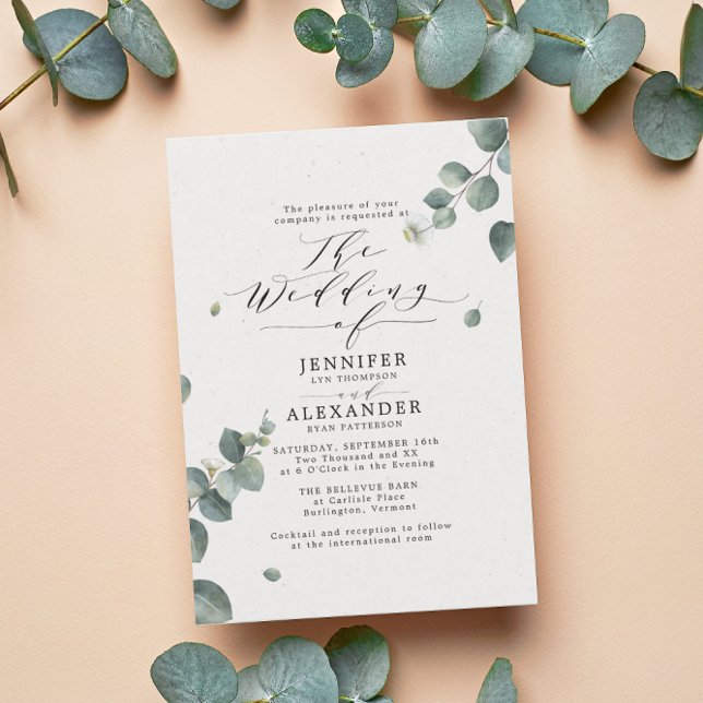 Convite Elegante Eucalyptus Wedding All in One RSVP Código (Criador carregado)