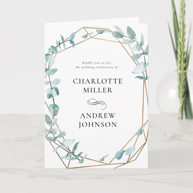 Convite Elegante Eukalyptus Grün Dourado (Frente)