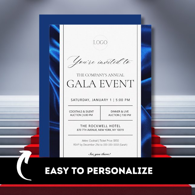 Convite Elegante Evento de Gala Azul Real para Captação de (Criador carregado)