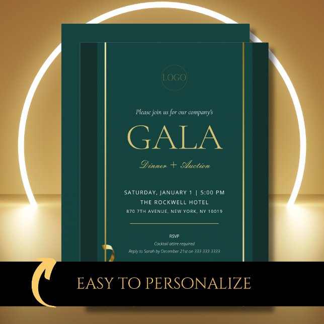 Convite Elegante Evento de Gala Verde e Dourado para Arrec (Criador carregado)