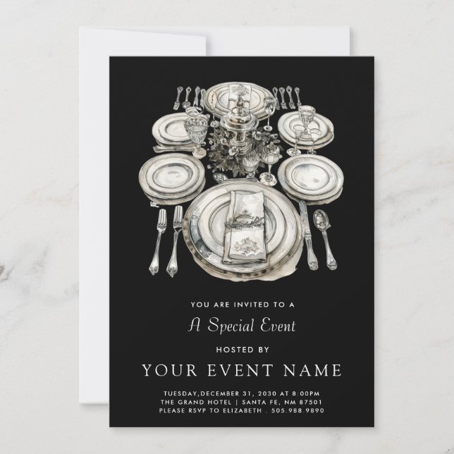 Convite Elegante Evento de Jantar Formal (Frente)